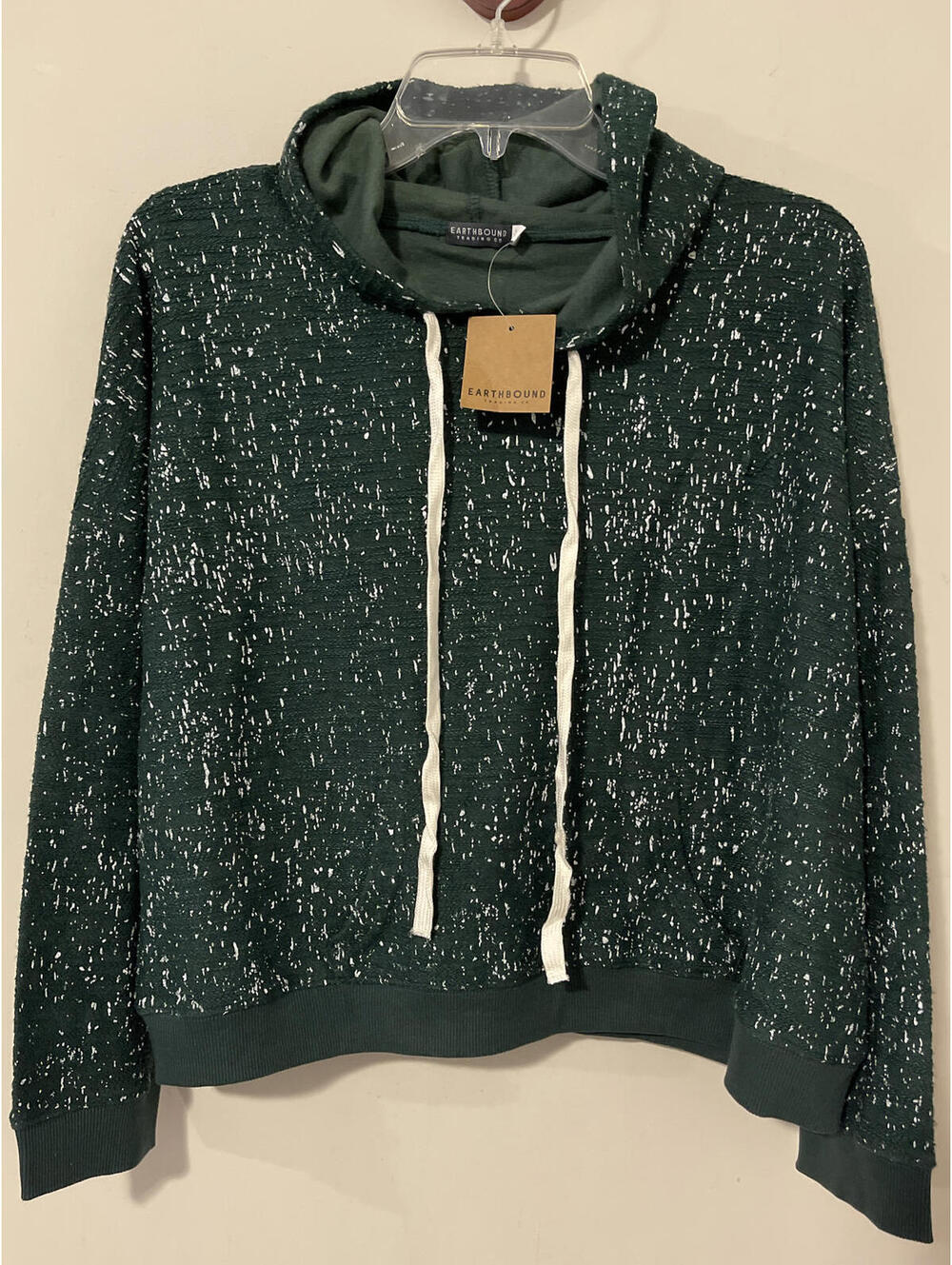 Earthbound Womens XL Green Splatter Crop Style Hooded Pullover Sweater NWT!M1024